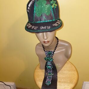 Green and Black St. Patrick's Day Hat and Tie Set